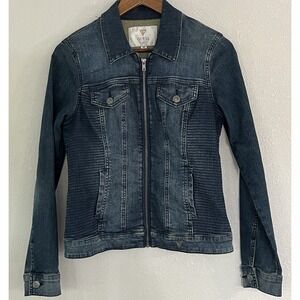 Guess Jean Jacket Women's Blue Denim zippered Moto Trucker Size M